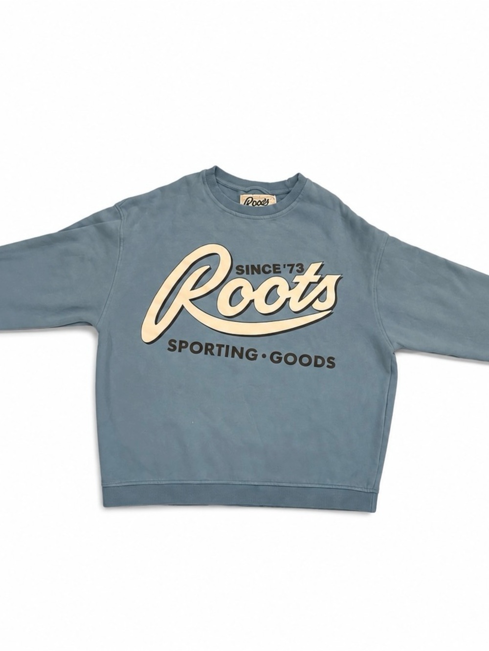 Roots Crewneck Sweatshirt in Slate Blue with Cream Logo